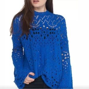 Free People Traveling Lace Crochet Sweater  Size M
